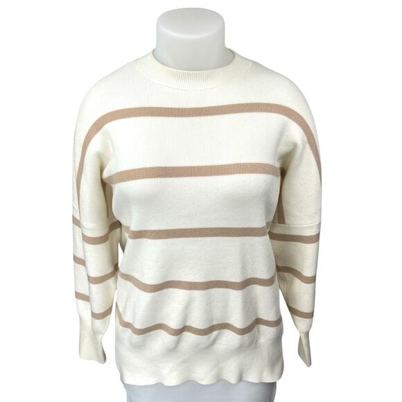 Abercrombie & Fitch White Brown Striped Long Sleeve Oversized Sweater Top XL - Picture 1 of 4